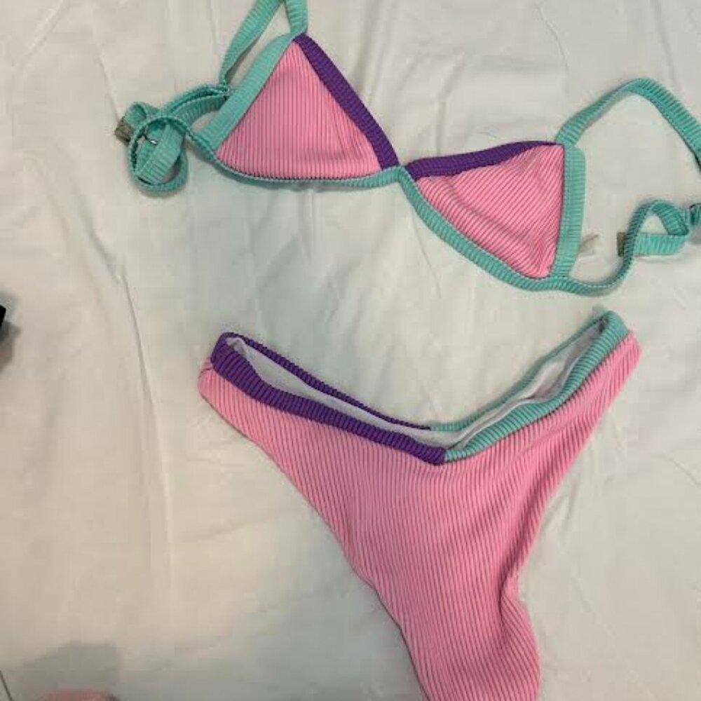 bikini pink , purple and blue